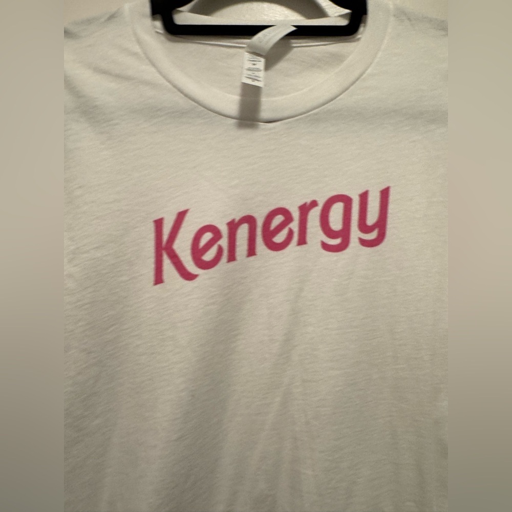 Barbie’s ‘Kenergy’ Adult Small White Pink Font Bella Canvas Shirt NWOT - Picture 2 of 9